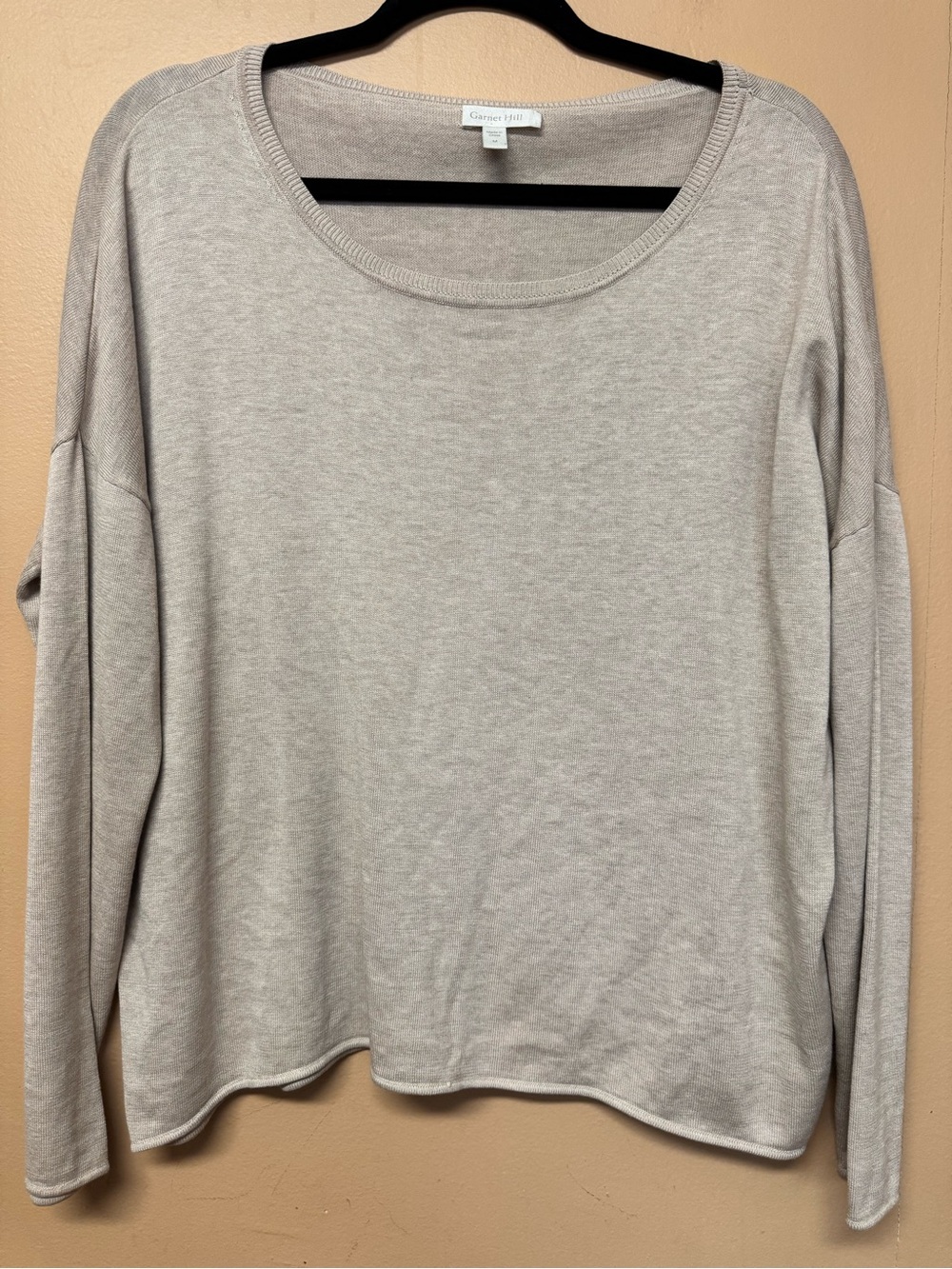 Garnet Hill Boxy Fit Sweater Silk Cotton Blend Slouchy Beige Oatmeal M Pullover - Picture 3 of 8
